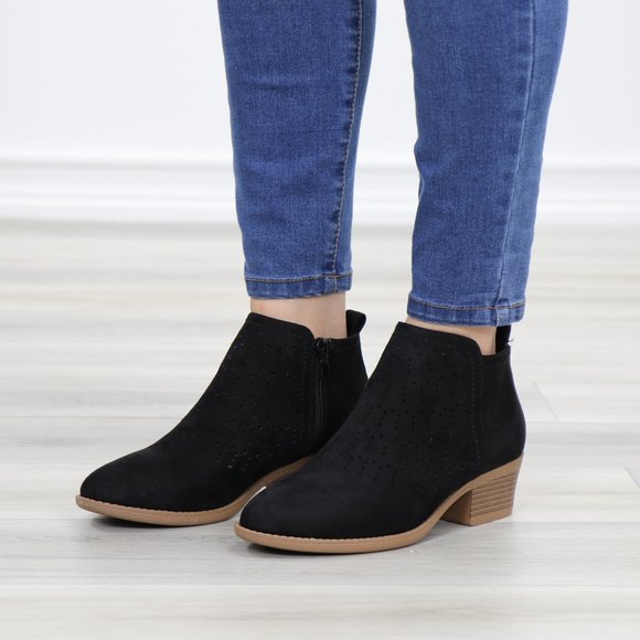 Black Suede Ankle Boots Laser Cut Design - Picture 12 of 12